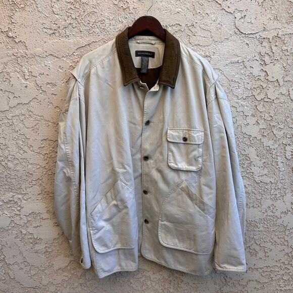 Banana Republic Other - Vintage Banana Republic Cotton Canvas Jacket Brown Leather Collar XL